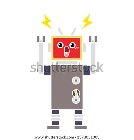 flat color retro cartoon of a robot malfunction