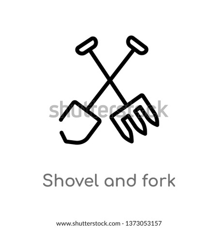 outline shovel and fork vector icon. isolated black simple line element illustration from construction and tools concept. editable vector stroke shovel and fork icon on white background