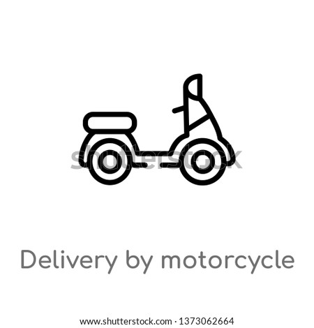 outline delivery by motorcycle vector icon. isolated black simple line element illustration from delivery and logistics concept. editable vector stroke delivery by motorcycle icon on white