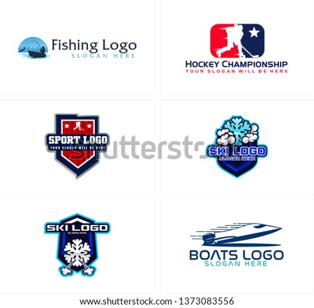 Blue red white line art badge logo design man star template boats fisherman combination mark suitable for sports skiing groups teams