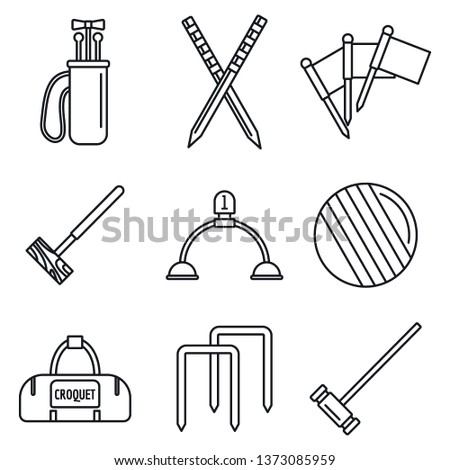 Croquet equipment icons set. Outline set of croquet equipment vector icons for web design isolated on white background