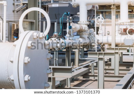 Industrial zone:Pipeline Skid Measuring Station for refinery or chemical plant.Oil metering station and pipeline at refinery  plant.