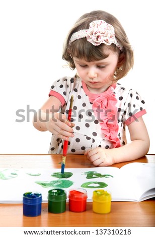 Cute Little Girl Drawing Isolated on the white background