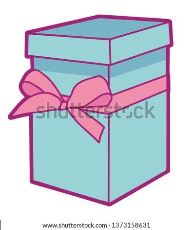 Simple cute pastel blue gift box with pink ribbon drawn vector illustration