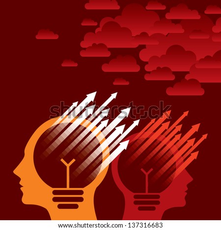 Thoughts and options. vector illustration of head with arrows