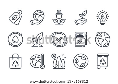 Ecology and Environment related line icon set. Nature and Renewable Energy linear icons. Eco friendly outline vector sign collection. Royalty-Free Stock Photo #1373169812