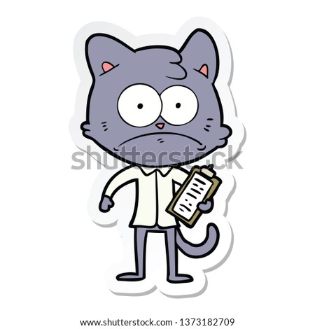 sticker of a cartoon cat with clipboard