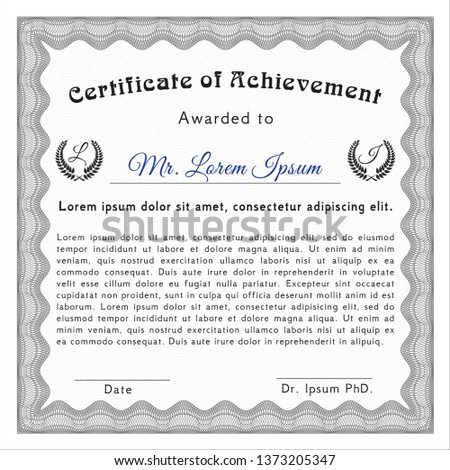 Grey Certificate template or diploma template. Elegant design. With guilloche pattern and background. Detailed. 