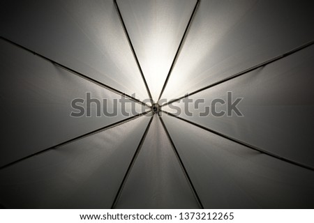 White photo umbrella close up, studio lighting