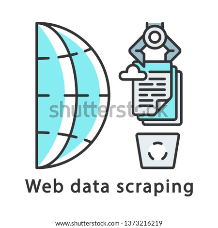 Web data scraping color icon. Screen scraping. Web data extractor. Robotic process automation. Web harvesting. Automatic cleaning of cloud storage. Isolated vector illustration Royalty-Free Stock Photo #1373216219