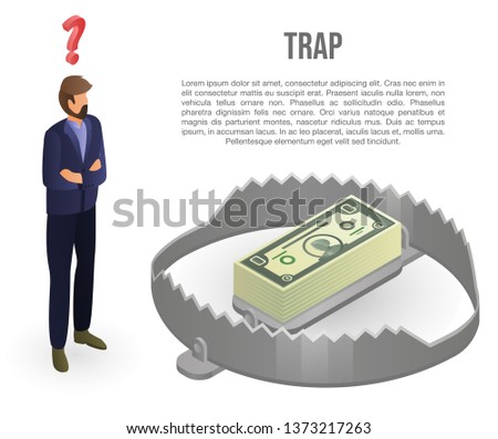 Money trap concept banner. Isometric illustration of money trap vector concept banner for web design