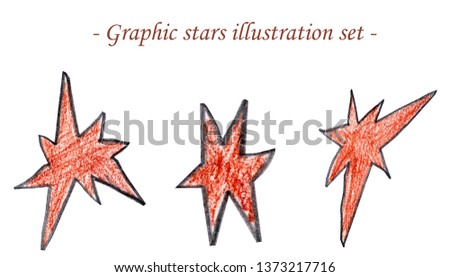Set illustrations pencil red stars