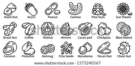 Nut icons set. Outline set of nut vector icons for web design isolated on white background Royalty-Free Stock Photo #1373240567