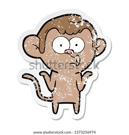 distressed sticker of a cartoon confused monkey