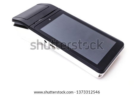 Online cash register on a white background. Banking equipment. Acquiring. Acceptance of bank credit cards.