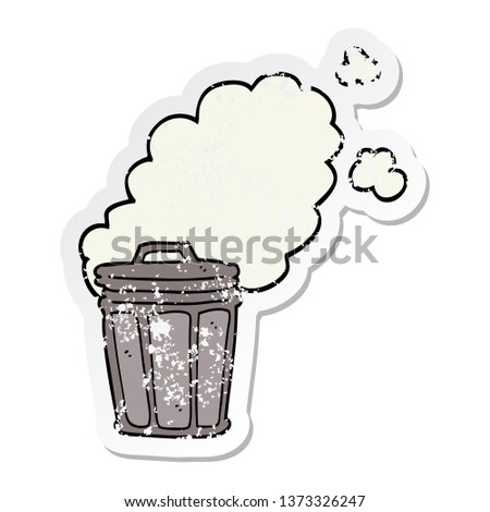 distressed sticker of a cartoon stinky garbage can