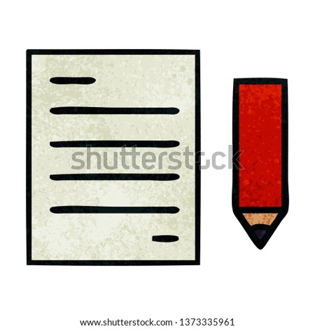 retro grunge texture cartoon of a pencil and paper