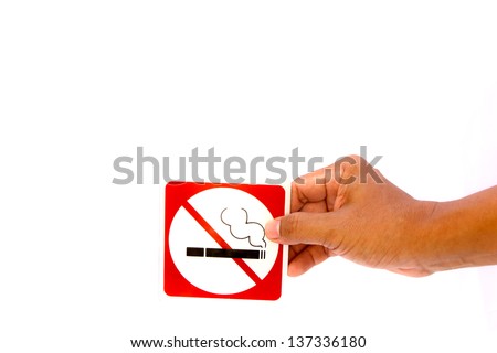 Hand put no smoking symbol isolated on white background