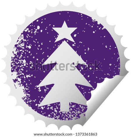 distressed circular peeling sticker symbol of a christmas tree