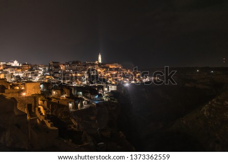 Night Shot at The Ancient City of Sassi di Matera, Italy European Capital of Culture for 2019