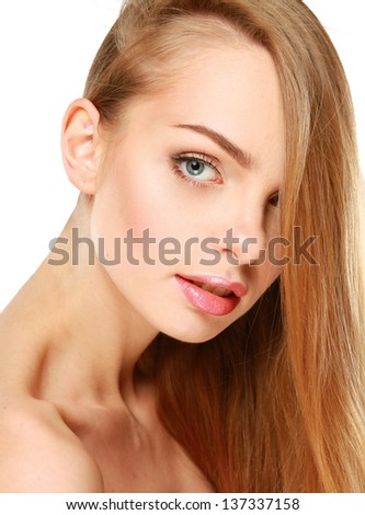 Portrait of a beautiful woman , isolated on white background