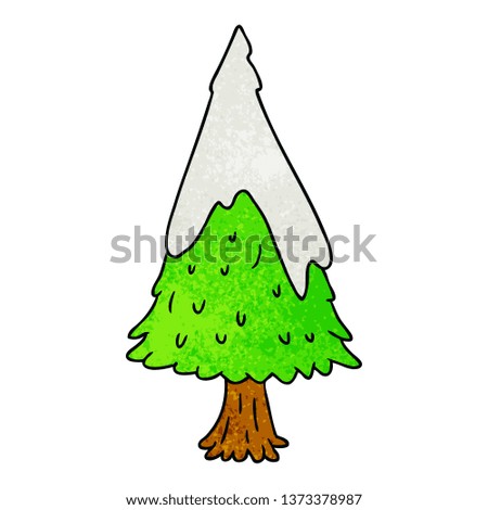 hand drawn textured cartoon doodle single snow covered tree