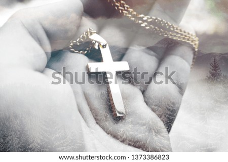 Beautiful Gold Cross In Hand With Nature In Background High Quality 