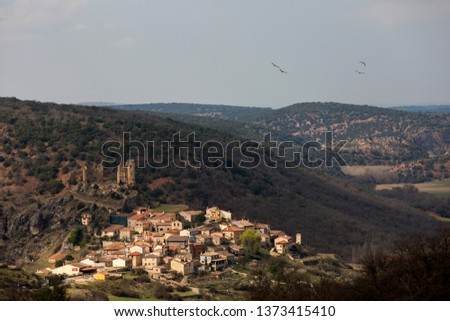 View of the village of Pelegrina from the viewpoint, province of Guadalajara, Castilla La Mancha, Spain