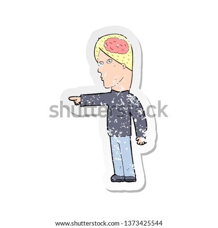 retro distressed sticker of a cartoon clever man pointing