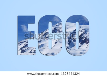 Text "Energy" made from mountains and sky picture. Natural background.