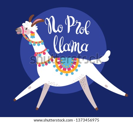 Illustration with llama and cactus plants. Vector seamless pattern on botanical background. Greeting card with Alpaca. Round composition on dark blue.
