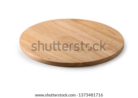 Wooden round chopping board tray isolated on a white background. Royalty-Free Stock Photo #1373481716