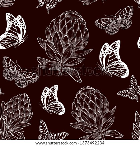 butterfly black botanical vector seamless pattern. Concept for print, web design, wallpaper . textile