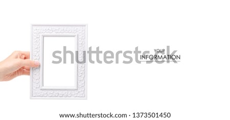White photo frame in hand pattern on white background. Isolation