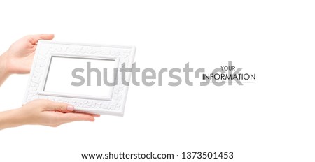 White photo frame in hand pattern on white background. Isolation