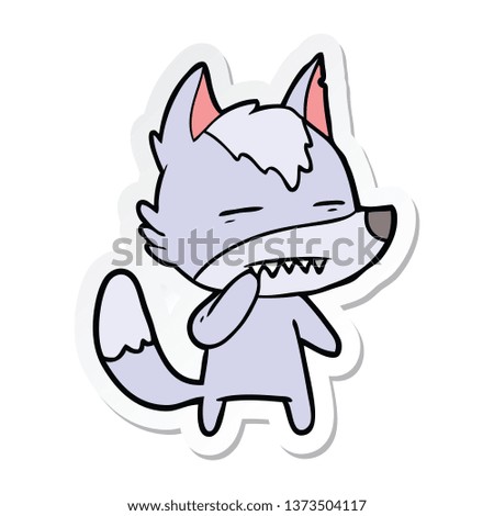 sticker of a unsure wolf showing teeth