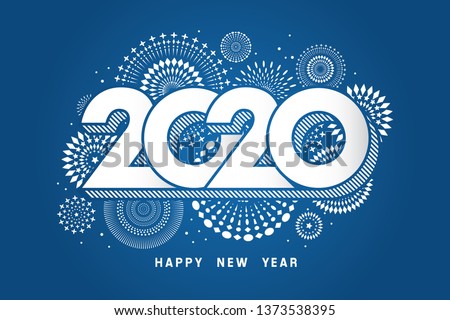 Vector illustration of  fireworks. Happy new year 2020 theme Royalty-Free Stock Photo #1373538395