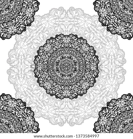 floral pattern motif coloring a mandala drawn with a pen. black, grey and white. Ethnic, fabric, motifs. Vector, abstract mandala flower. Decorative elements for design. EPS 10.
