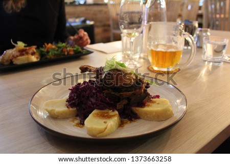 Roasted duck with cabbage and dumplings, The traditional czech food, The picture is taken in New Zealand