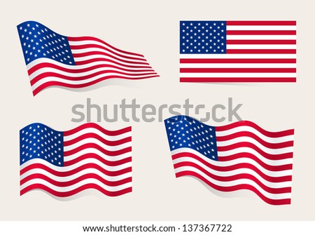 Collection of american flags moving in the wind in vector