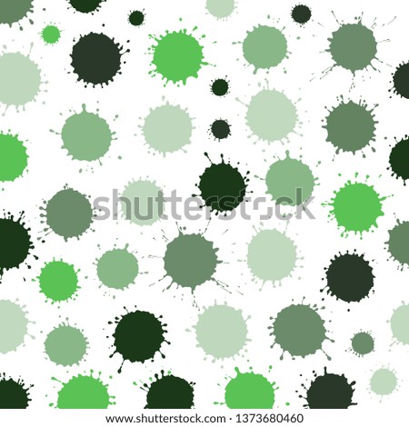 Isolated colorful water drops set on white background. Paint splats pattern. Realistic watercolor splashes. Green stain set. Vector illustration.