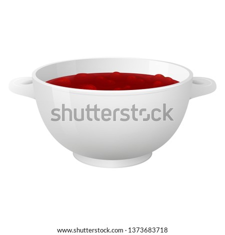 white bowl with delicios strawberry jam. realistic style. vector illustration. isolated on white. for advertising and menus of cafes and restaurants.