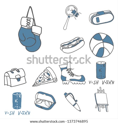 Set of icons of miscellaneous items. Doodles stile. Vector illustration