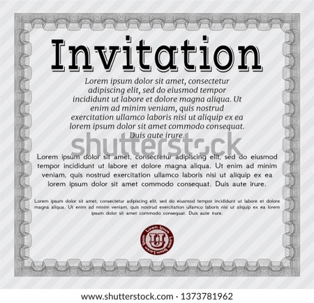 Grey Formal invitation. With guilloche pattern and background. Retro design. Customizable, Easy to edit and change colors. 