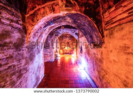 The ancient tunnel of Umong temple, Thailand.