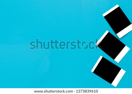 Blank photo frames on colourful background. Nostalgia photography. Postcard. Pop Art. Creative flat lay. Top view. Set of High Resolution blank  Camera Frames.