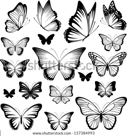 set of butterflies silhouettes isolated on white background in vector format very easy to edit, individual objects