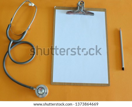 Top view and flat lay,copy space doctors office desk. Medical accessories on desk