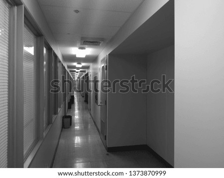 Monochrome picture of Long Hallway