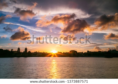 Sunset view of the left camp lotus pond in Kaohsiung, Taiwan, Asia